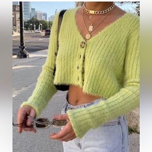 Urban Outfitters Rochelle Green Fuzzy Cardigan